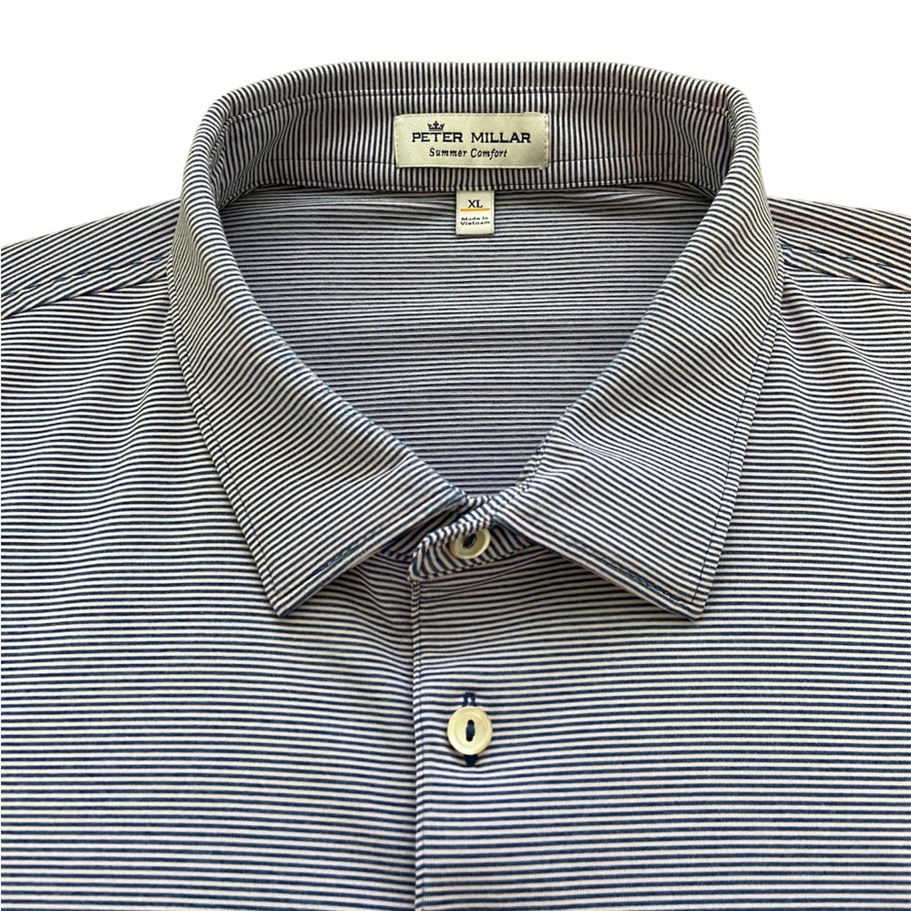 Peter Millar Summer Comfort Striped Blue Golf Athletic Shirt Size XL